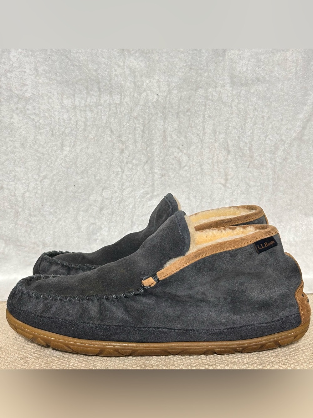 LL Bean Mens Blue Suede Wicked Good Shearling-Lined Moc SlipOn Boots Shoes SZ 10 - Picture 2 of 11
